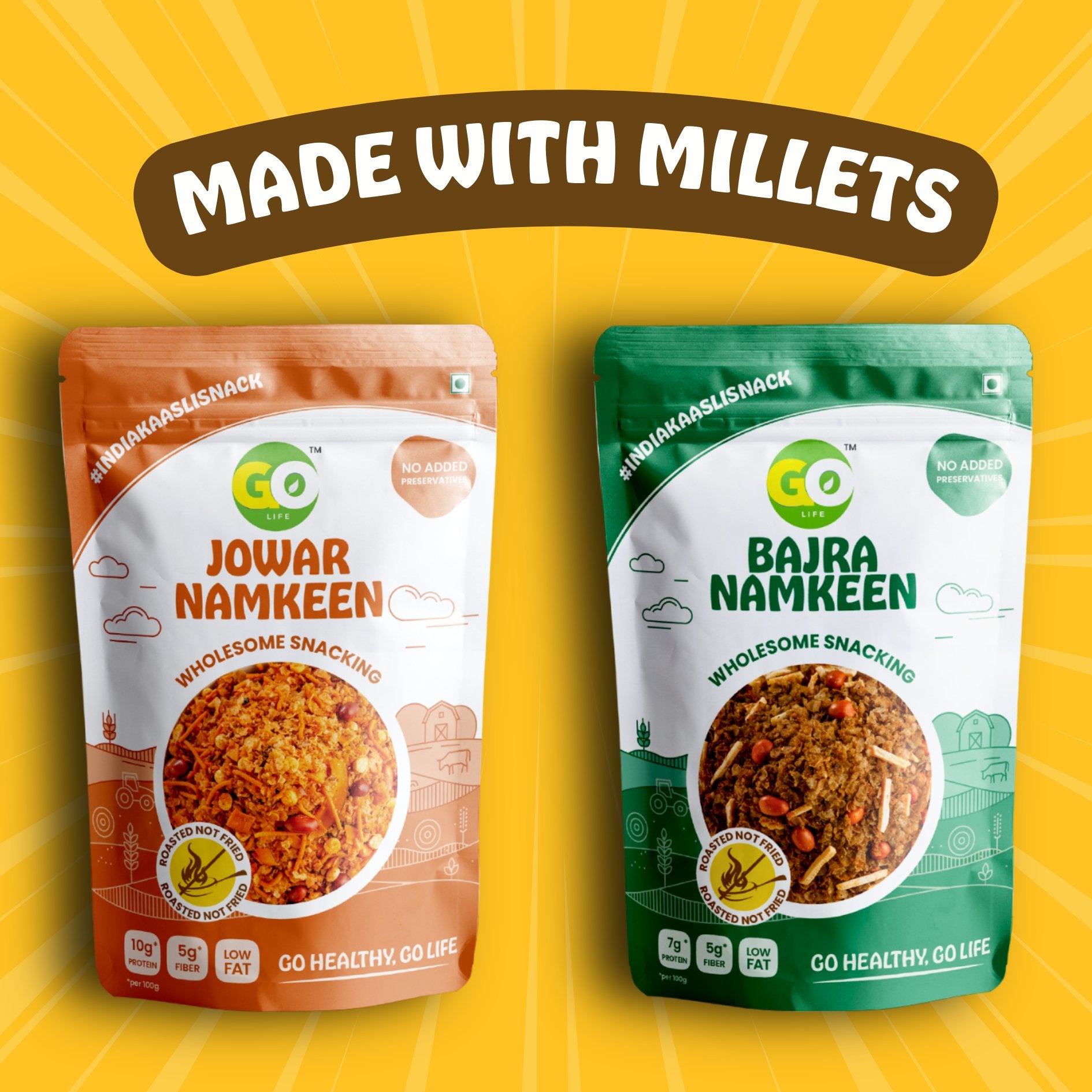 Bajra & Jowar Millet Namkeen Combo - Roasted, High Protein, High Fiber Snack (300g).