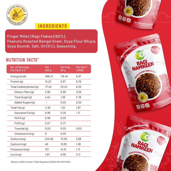 Crunchy Ragi Namkeen: Roasted, Protein & Fiber Rich Snack. No Preservatives. - golifeindia