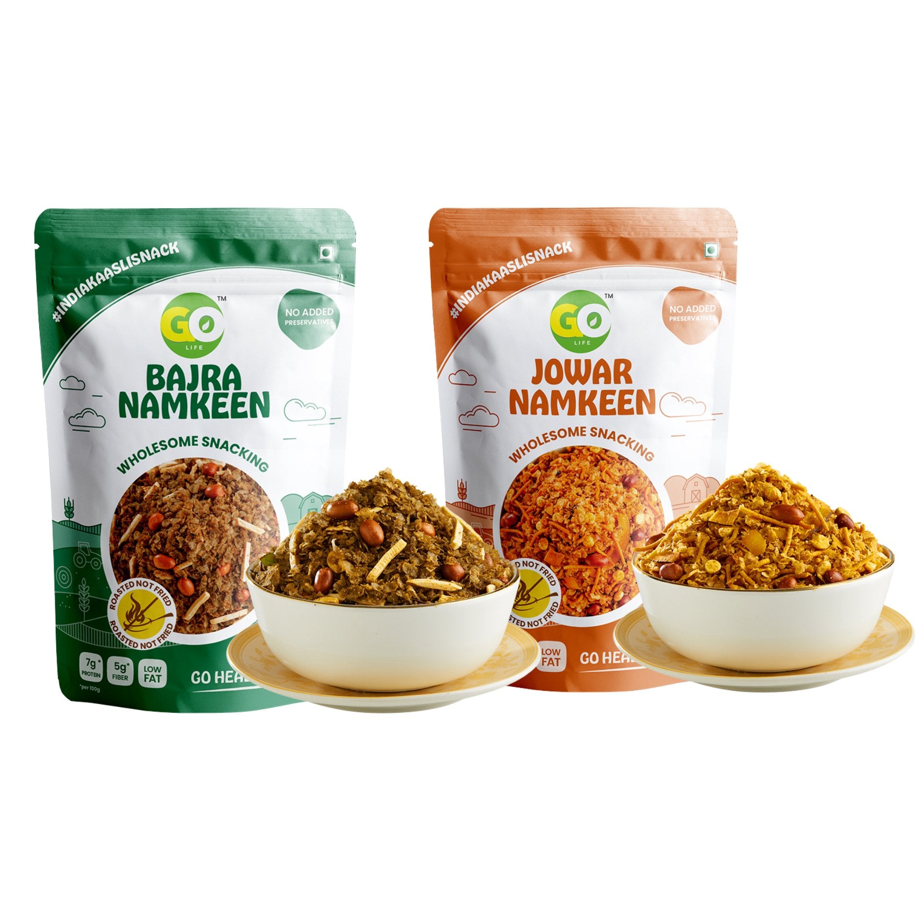 Bajra & Jowar Millet Namkeen Combo - Roasted, High Protein, High Fiber Snack (300g).