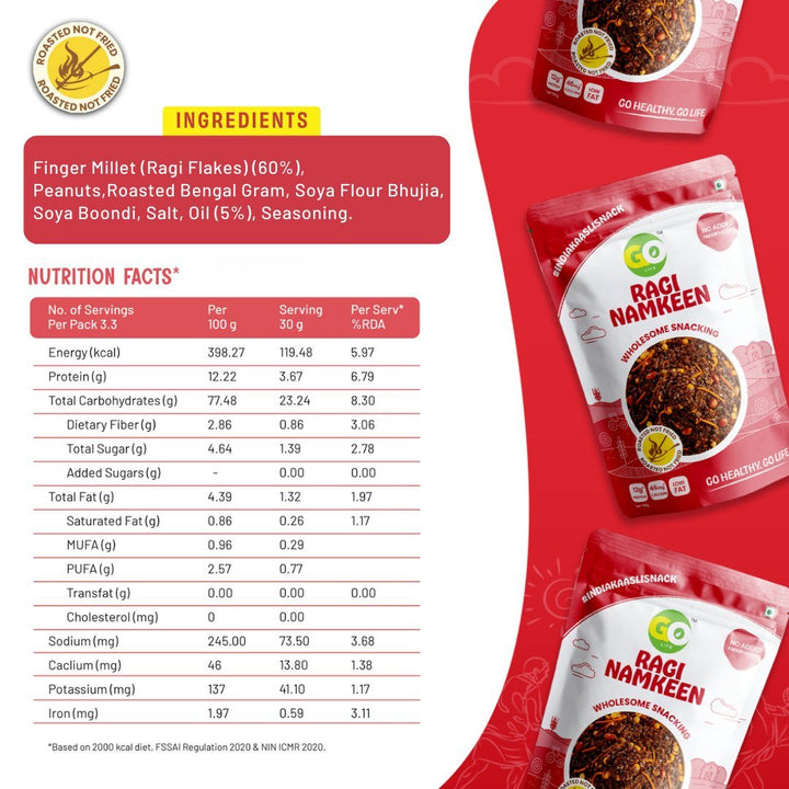 Jowar & Ragi Millet Namkeen Combo - Roasted, High Protein, High Fiber Snack (200g). - golifeindia