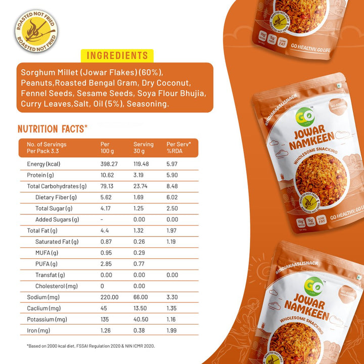 Roasted Jowar Millet Namkeen - High Fiber, High Protein Snack. - golifeindia