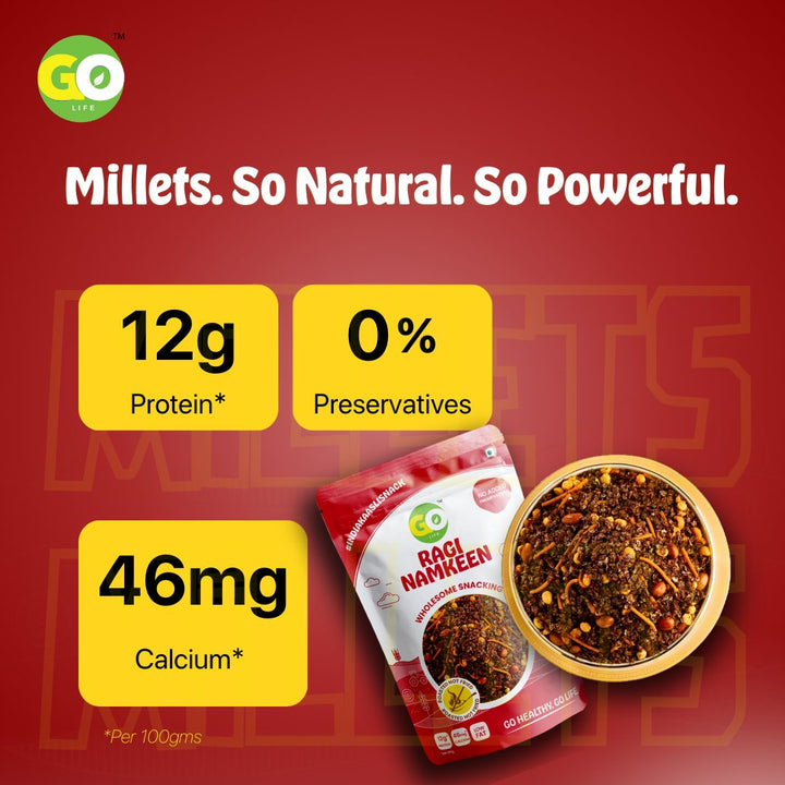 Roasted Millet Namkeen Combo - High Fiber, High Protein Snack (Ragi, Bajra, Jowar) 300g - golifeindia