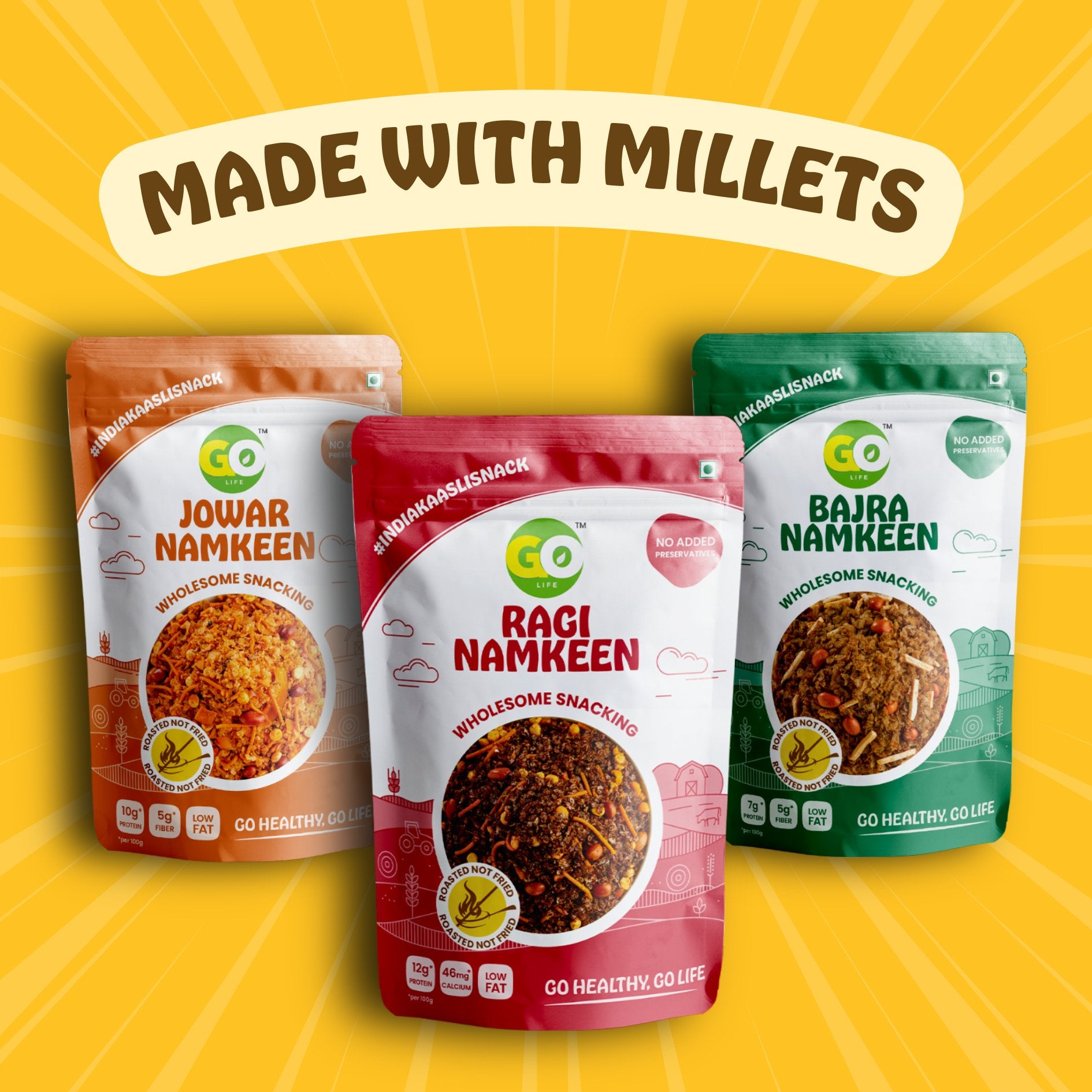 Roasted Millet Namkeen Combo - High Fiber, High Protein Snack (Ragi, Bajra, Jowar) 300g