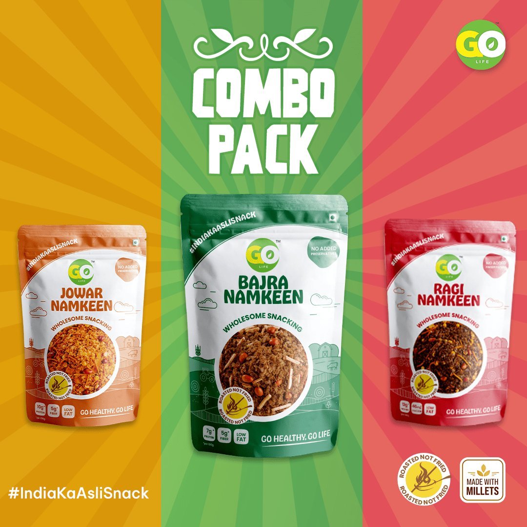 Roasted Millet Namkeen Combo - High Fiber, High Protein Snack (Ragi, Bajra, Jowar) 450g