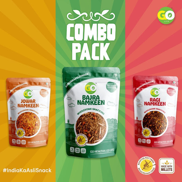 Roasted Millet Namkeen Combo - High Fiber, High Protein Snack (Ragi, Bajra, Jowar) 450g - golifeindia